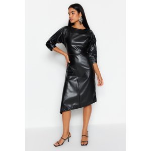 Trendyol čierna opľatá asymetrická sukňa z umelej kože tkané šaty