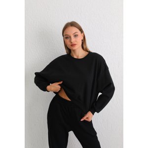 BİKELİFE Women's Black Oversize Crop Sweatshirt