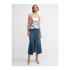 Dilvin 80555 Long Denim Skirt with Traces on the Bottom-Tint