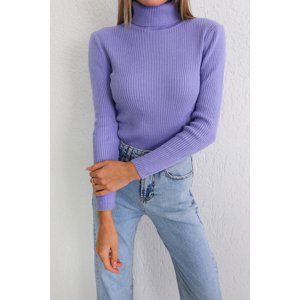 BİKELİFE Women's Lilac Lycra Stretchy Turtleneck Knitwear Sweater