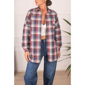 armonika Women's Blue Check Pattern Shirt with Pocket Oversized Stamped Shirt