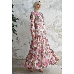 Šifónové šaty InStyle Revina s kvetinovým vzorom s volánovou sukňou - Ecru