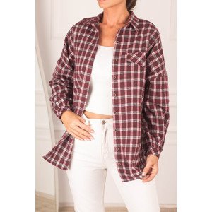 armonika Women's Light Claret Red Checkered Shirt with Pocket Oversized Stamped Cap
