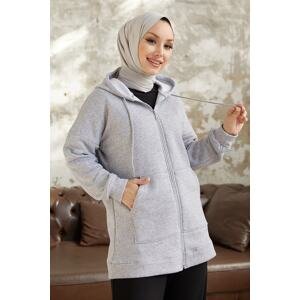 InStyle Alena Pocket Zippered Fleece Sweatshirt - Gray
