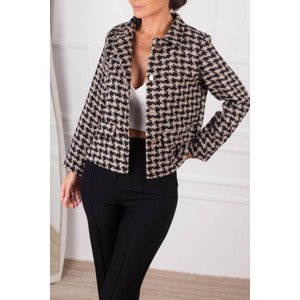armonika Women's Beige Crowbar Pattern Pocket Flap Jacket