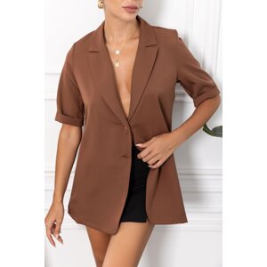 armonika Women's Brown Short Sleeve Two Buttoned Oversize Jacket