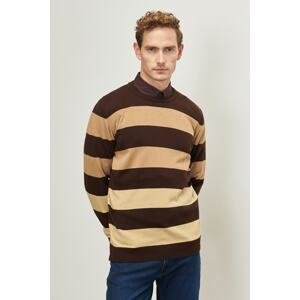 AC&Co / Altınyıldız Classics Men's Brown-dark Beige Anti-pilling Non-pilling Standard Fit Crew Neck Striped Knitwear Sweater