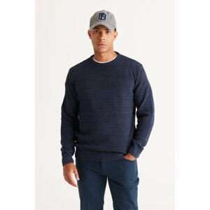 AC&Co / Altınyıldız Classics Men's Indigo-black Recycle Standard Fit Regular Cut Crew Neck Patterned Knitwear Sweater