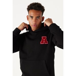 AC&Co / Altınyıldız Classics Men's Black Standard Fit Regular Cut Fleece Fleece Inside Hoodie Sweatshirt