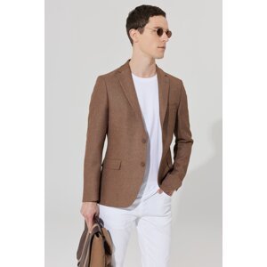 ALTINYILDIZ CLASSICS Men's Brown Slim Fit Slim Fit Mono Collar Dobby Jacket