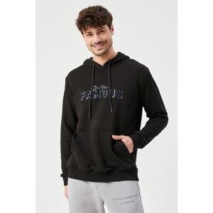 ALTINYILDIZ CLASSICS Men's Black Slim Fit Slim Fit Hooded Cotton Comfort Sweatshirt.