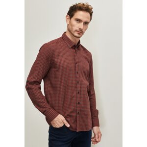 ALTINYILDIZ CLASSICS Men's Anthracite-red Slim Fit Slim Fit Buttoned Collar Flannel Shirt