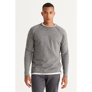 AC&Co / Altınyıldız Classics Men's Grey-ecru Standard Fit Regular Cut Crew Neck Cotton Muline Patterned Knitwear Sweater