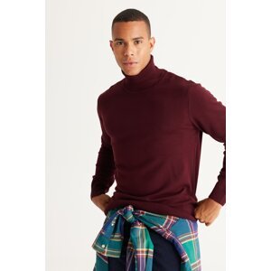 ALTINYILDIZ CLASSICS Men's Claret Red Standard Fit Anti-Pilling Full Turtleneck Knitwear Sweater