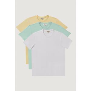 AC&Co / Altınyıldız Classics Men's Mint-yellow-white Slim Fit Narrow Cut Crew Neck Pack of 3 100% Cotton T-Shirts