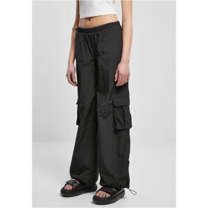 Women's Wide Crinkle Nylon Cargo Pants Black