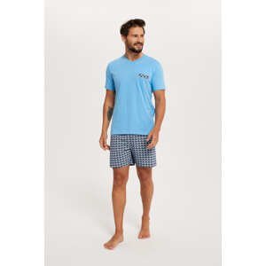 Men's pyjamas Jaromir, short sleeves, shorts - blue/print