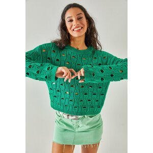 Olalook Dámska Tráva Zelená Veľká Diera Pletený sveter