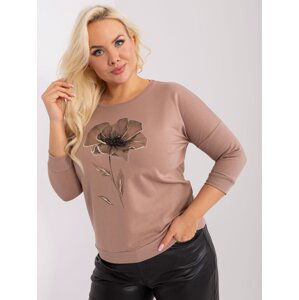 Dark beige plus size blouse with appliqué