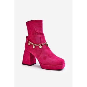 Women's high-heeled ankle boots with a chain Fuchsia Tiselo
