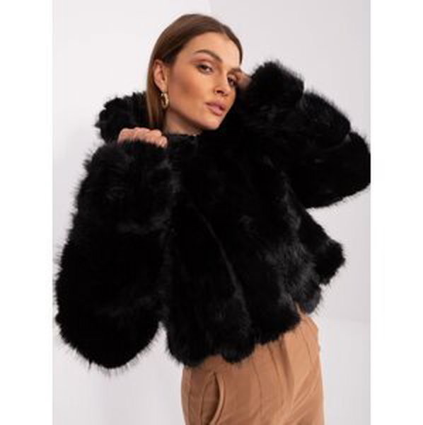 Black women's demi-season jacket with eco fur