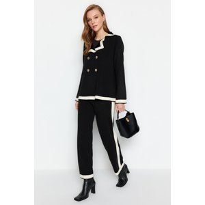 Trendyol Black Color Block Jacket-Trousers Knitwear Bottom-Top Set