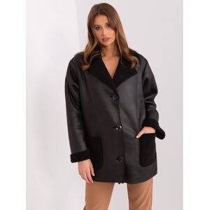 Women's black sheepskin coat with buttons