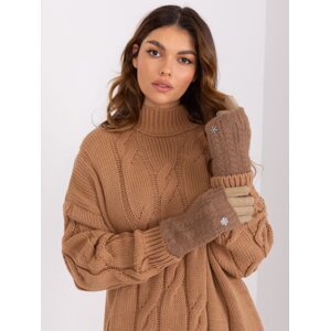 Dark beige smooth gloves with knitted insulation