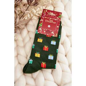 Men's Cotton Christmas Socks Patterns Dark Green