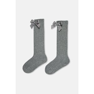 Dagi Gray Melange Girls' Ribbon Detailed Knee-high Socks