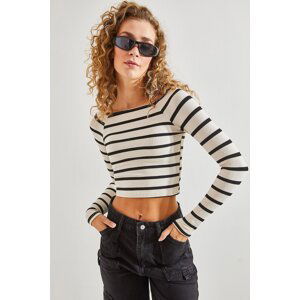 Bianco Lucci Women's Striped Crop Blouse