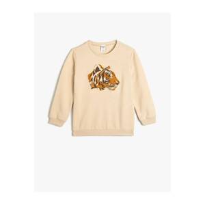 Koton Sweatshirt Long Sleeve Crew Neck Tiger Relief Printed Raised