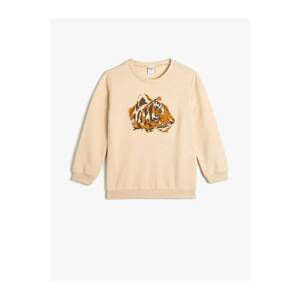 Koton Sweatshirt Long Sleeve Crew Neck Tiger Relief Printed Raised