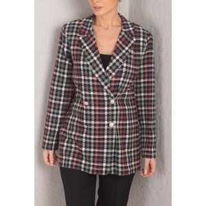 armonika Women's Smoked Double Breasted Collar 6 Buttons Padded Oversize Tweed Jacket