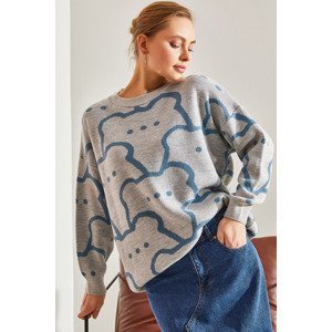 Bianco Lucci Women's Teddy Bear Patterned Knitwear Oversize Sweater