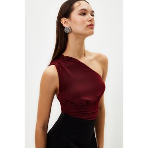 Trendyol Claret Red Crop Lined Knitted Shimmer Bustier