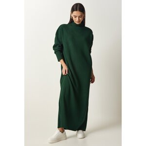 Happiness İstanbul Women's Dark Green High Collar Oversize Knitwear Dress