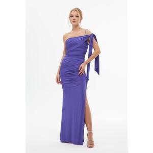 Carmen Purple Sandy Single Sleeve Slit Long Evening Dress