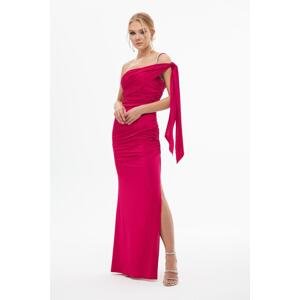 Carmen Fuchsia Sandy One Sleeve Slit Long Evening Dress