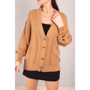 armonika Women's Mink Hair Braid Detail Buttoned Cardigan