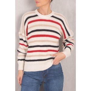 armonika Women's Colorful Elastic Sleeve and Waist Striped Thessaloniki Knitted Sweater