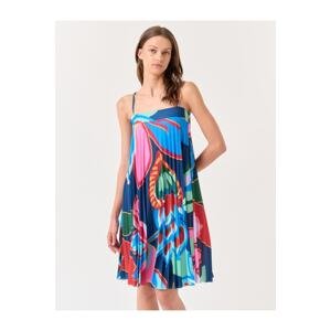 Jimmy Key Mixed Straps Straight Collar Pleated Patterned Dress