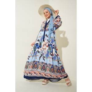 Bigdart 2423 Authentic Patterned Hijab Dress - D.Blue