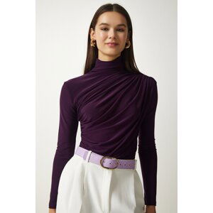 Happiness İstanbul Women's Damson Gathered Detailed High Neck Sandy Blouse