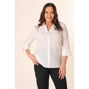 By Saygı Polo Neck Brooch Quarter Sleeve Plus Size Blouse