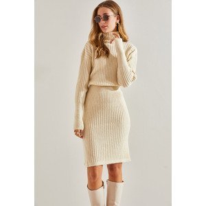 Bianco Lucci Women's Turtleneck Sweater with Elastic Waist Skirt Top and Bottom Knitwear Set