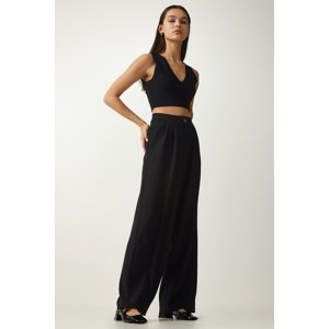 Happiness İstanbul Women's Black Pleated Palazzo Trousers