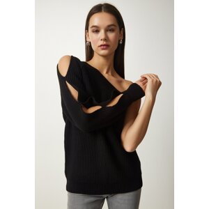Happiness İstanbul Women's Black Window Detail Single Sleeve Knitwear Sweater