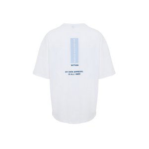 Trendyol White Oversize/Wide-Fit Crew Neck Text Printed 100% Cotton T-Shirt