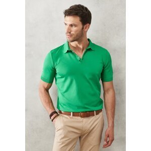 ALTINYILDIZ CLASSICS Men's Green Standard Fit Plain Polo Neck Short Sleeve Knitwear T-Shirt